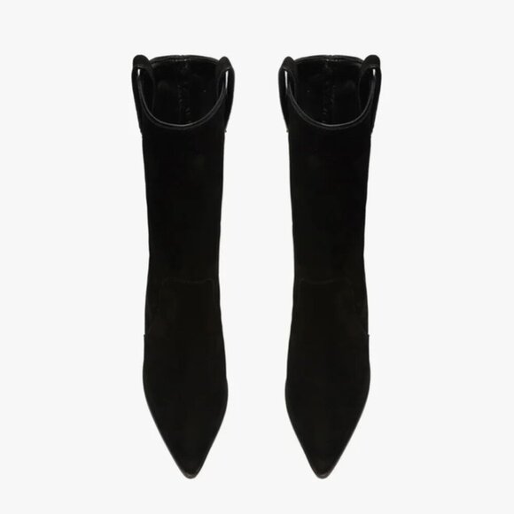 Schutz Mackie Black Nubuck Leather Mid-Calf Pointed Toe Boots 8.5 New - Picture 4 of 5